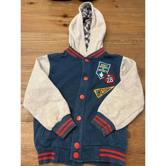 Vintage Disney Hoodie Children’s 4 Blue Grey Mickey Sweatshirt Varsity Jacket - Picture 1 of 8